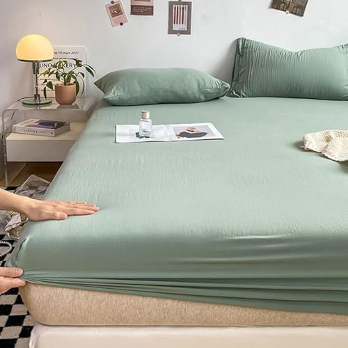 Calefee Spannbettlaken mit Kissenbezug Set 2 stück, Spannbettlaken 200x220 Boxspringbett Mikrofaser Einfarbiges Salbeigrün