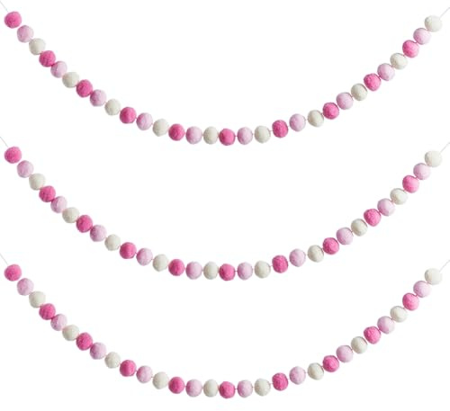CRASPIRE 3Pcs Felt Ball Garland 7.88 Feet 30 Balls Pink Pom Pom Garland Home Room Hanging Decoration Wool Felt Ball Christmas Tree Garland for Halloween Christmas Home Party