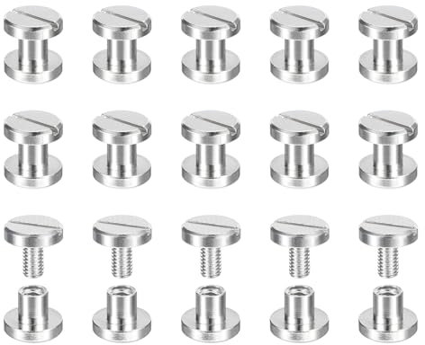 QUARKZMAN 30pz Viti Chicago in Ottone, 3x8mm Vite a Testa Piatta per Chiodo Posteriore per Cintura Fai da Te in Pelle Argento