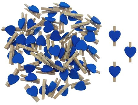 Oblique Unique® Lot de 50 mini pinces à linge en bois en forme de cœur pour emballage cadeau, cartes nominatives, mariage, etc. Bleu rose (bleu foncé)