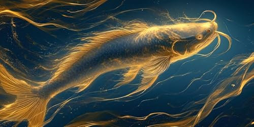 Malen Nach Zahlen Erwachsene Groß Goldener Fisch Malen Nach Zahlen Eigenes Bild, DIY Malen Nach Zahlen Kinder Ölgemälde Set, mit 3 Pinsel und Acrylfarben Basteln Mädchen Geschenk 90x180cm T-246