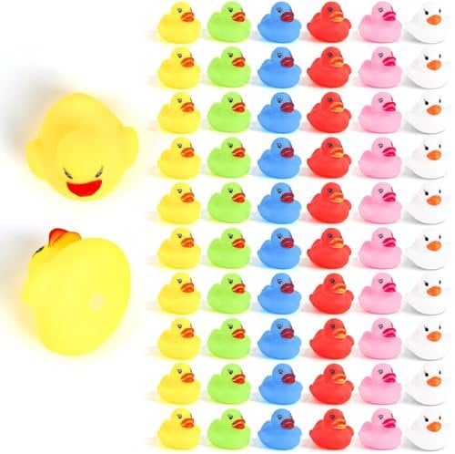 DERAYEE Badeente Gummi Ducky Badespielzeug für Kinder, Float und Squeak Mini Gelbe Enten Badewanne Spielzeug für Dusche,Geburtstag (Bunte gummiente Stil 3, 50)