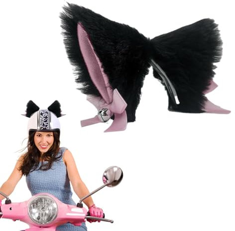 KEQAR 1 Paar Plüsch-Katzen-Ohrenschützer für Motorradhelm, Fahrradhelm, Skihelm, lustiges Tierdesign-Zubehör, Klettverschluss (schwarz)