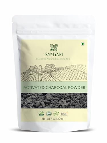 SAMYAM Food Grade Activated Charcoal Powder from Coconut Shells, 200g (7 oz) | Detox, Teeth Whitening, Soap Making