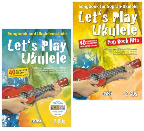 Let's Play Ukulele Band 1 und Songbook 'Rock Pop Hits' (EH 3857, EH 3957, 9783866263062, 9783866263642) + Soundman Pflegetuch aus Mikrofaser + 2 Gitarrenpleks (Starterset)