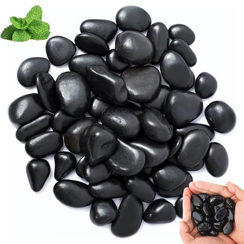 OUTALIZ Galets, Galets de Rivière Polis, Galet Brillants, Galet de Aquarium, pour L'aménagement Paysager, Décoration de Jardins, L'artisanat, Les Projets Artistiques 2-3 cm, 1 kg(Noir)