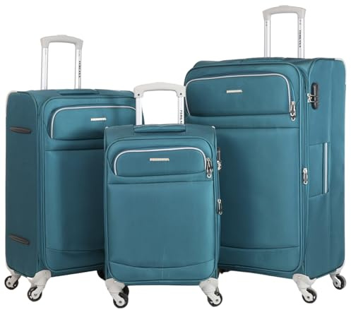 Fergana Soft Case Set Suitcase – Lightweight Expandable Fabric Check-in Luggage with Spinner Wheels, Telescopic Handle & Organised Interior for Travel (Teal, 3 Piece Set)