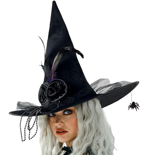 Gwezmxs Zaubererhut Hexenhüte Erwachsene Unisex mit gebogener Krempe für Halloween Cosplay Kostüm Zubehör