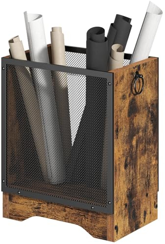 HOOBRO Mülleimer im Vintage-Stil mit Drahtgitter und Spanplatten-Sockel, rechteckiger Industrie-Papierkorb für Büro und Zuhause, Abfalleimer mit seitlichen Griffen, Vintagebraun und Schwarz EBF06LJ01