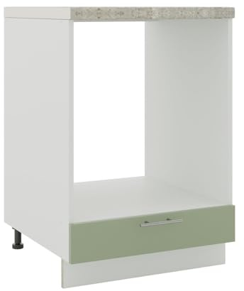 JD Greta Adjustable Kitchen Base Unit - 600mm - Oven Base Cabinet with Drawer & Worktop - Sage Green Matt
