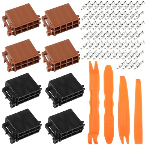 SRunDe 8 Stück 8 PIN Autoradio Stecker Klemmen mit 64 Iso Stecker Pins | mit 4 Türverkleidung Werkzeug Lautsprecher stecker autoradio-Zubehör Radio Adapter Universal Gehäuse Montage Set