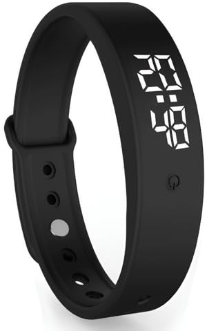 Vibrating Alarm Wristband Waterproof Silent Reminder Watch Temperature Measurement Can Set 10 Personal Alarms USB Charging for Hearing Impaired/Heavy Sleepers/Deaf/who with New Borns Black