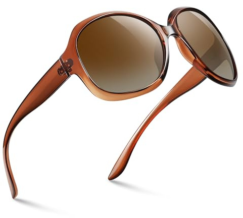 kunchu Vintage Sonnenbrille Damen Herren Polarisiert ÜberGroße-UV400 Schutz Groß Klassisch Trendy Retro Sonnenbrille für Damen Square Oversized Rahmen Brille-Braun