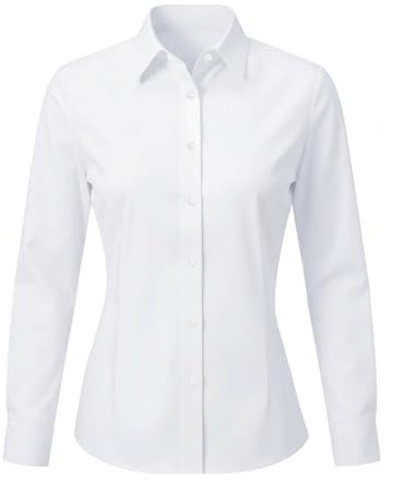 zoogobee Womens Shirts Long Sleeve Stretch Cotton Dress Wrinkle Business Fitted Shirt Business Casual Work Office Ladies Blouses Shirts