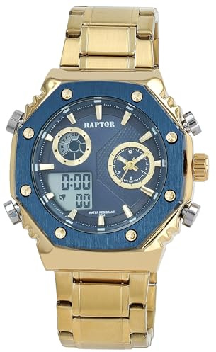 Raptor Damen Armbanduhr Analog-Digital in Gold, Gesamtlänge 23.5 cm, Edelstahlarmband – 3 ATM