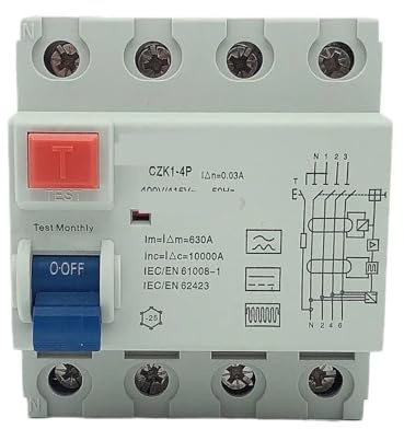 Interruptor diferencial electrónico de fuga eléctrica 3P+N 4P 63A 40A 25A 30MA 50HZ/60HZ Protección de corriente residual(AC Class EM Type,4P25A100MA)