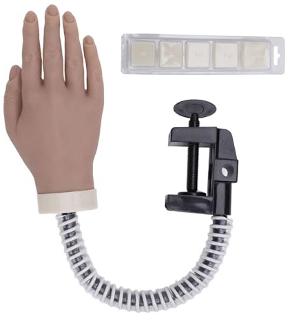 Mano di allenamento in silicone per la pratica delle unghie con base a morsetto, manichino flessibile e mobile per manicure destinato ai principianti, mano riutilizzabile in