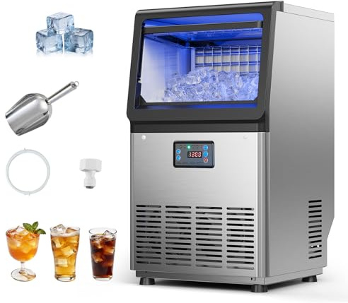VEVOR Machine à Glaçons Commerciale 36 kg/24 h Capacité de Stockage 3-6 kg, Pour Restaurant Bar Café Bureau Maison, Appareil à Glace Cube en Acier Inoxydable, Affichage LED, Autonettoyage, Minuterie