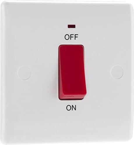 BG Electrical Cooker Control Switch Unit with LED Power Indicator, Single Plate, Double Pole, Round Edge, Nexus 800 Series, White Moulded, 45A, 874