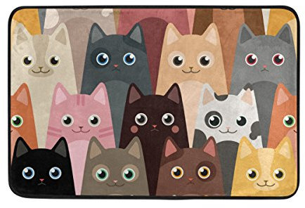 JSTEK Fußmatte für den Innen- und Außenbereich, Motiv: Katze im Cartoon-Design, waschbar, für Garten/Büro/Küche/Wohnzimmer/Katzentür, mit rutschfester Unterseite, 59,9 x 39,9 cm