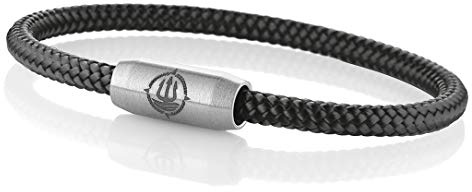 Maritimes Seemannsgarn Segeltau Armband Föhr schwarz 4mm, Matrose (stahlfarben), XL - Gelenkumfang von 18 cm bis 21 cm