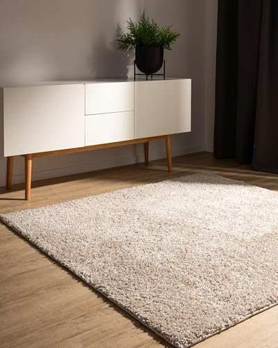 benuta Basic Hochflorteppich Soho - beige 160x160 cm - Kuschelig Weicher Teppich im Minimalistischen Look - Pflegeleicht - Fußbodenheizung Geeignet