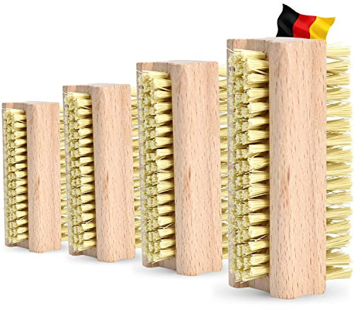 Nictario Nagelbürste Holz [4er Set] - Handwaschbürste zum Reinigen der Fingernägel und Hände - Pflegebürste mit harten und mittleren Borsten aus Kunstfibre - Fingerbürste Handbürste Reinigungsbürste