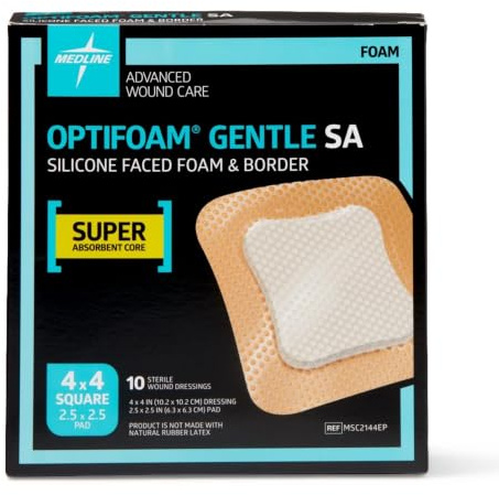 Medline Optifoam Gentle EX Bordered Foam Adhesive Dressing, 3 x 3 Square (10 Count)