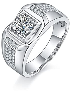 Skcess Verlobungsringe Sterlingsilber, Ringe Herren Weißes Gold Quadratischer Breiter Ring Zirkonia Eheringe Silber Größe 65 (20.7)