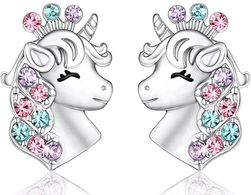 MENNICA BYDGOSKA Silber Einhorn Ohrringe 925 mit Diamant Zirkonia für Mädchen Teenager Ohrstecker Nickelfrei zum Geschenk