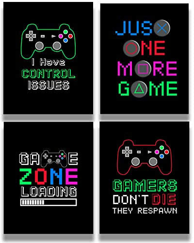 Gaming room decor for boys - Cool Stuff for Your Room, Man Cave, Dorm, Game Room or Bar - Set of 4 Gaming Accessories - Great Wall Art Gift for Men Teen - 8x10 unframed print