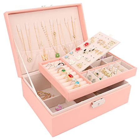 talifoca Schmuckkästchen, Doppellagige große Kapazität PU-Leder Schmuckaufbewahrung Organizer Schmuckschatulle Schmuckbox für Ringe Ohrringe Armbänder Halsketten Mädchen Frauen