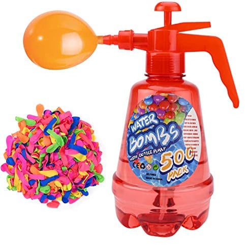 Water Balloon Pump Set 1.5L Air Water Bomb Balloon Pump with 500 Water Balloons 3 in 1 Air and Water Balloon Inflator Spray Bottle for Kids Outdoor Garden Pool Games (red)