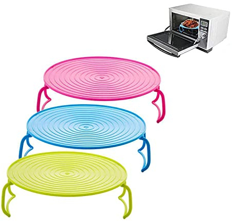 Mikrowellen-Klapptablett Tablett für Mikrowelle Runde Steamer Rack Dampf Regal Dampf Dampfgarer Rack Ständer Runde Mikrowelle Rost Mikrowelle Kunststoff Mikrowelle Tablett, Mikrowellen Gitter 3Stücke