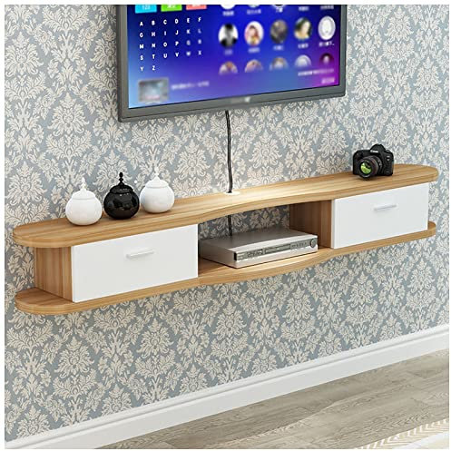Meuble TV Flottant, Console multimédia pour Meuble TV Mural, avec Trous de câbles, étagères de Rangement, pour Salon, Chambre à Coucher (Couleur : Beige-A, Taille : 160 cm)