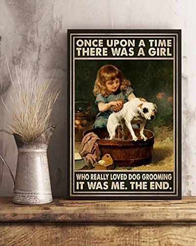 Lustiges Metallschild „Badender Hund „Badender Hund: Es war einmal ein Mädchen, das die Hundepflege wirklich liebte, Wandkunst-Poster, Retro-Metallschild für Wandbar, Heimdekoration, 20,3 x 30,5 cm