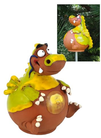 Midene Gartenstecker Keramik Handgefertigt - Gartendeko für Draußen Wetterfest - Garten Deko Keramik - Tier Gartenfiguren & Gartenstatuen - Drache Grün
