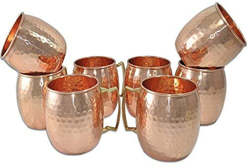 Aakrati Inc Lot de 8 tasses faites à la main en cuivre pur martelé Moscow Mule
