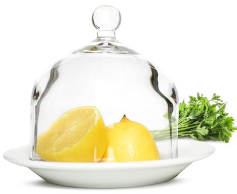 Sendez Glasglocke mit Porzellanteller 16 cm Glashaube Zitronenglocke Glasdom Dekoglocke