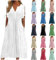 KUIH Boho Dresses for Women UK,Ladies Summer Dresses with Pockets V Neck Casual Dress Hollow Out Short Sleeve A Line Beach Dress Plus Size Sundress Holiday Clothes