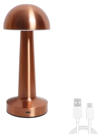 EXTRASTAR Pilz Tischlampe, Dimmbare Touch LED-Lampe, Kabellos mit Schaltbar, 3 Farbtemperatur, USB-Aufladbare, für Wohnzimmer, Schlafzimmer und Esszimmer, Metallisch + Rot