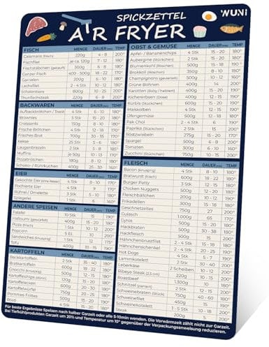 WUNI Airfryer Accessories - Magnetic Airfryer Guide with Temperature, Duration & Quantity - German Airfyer Cookbook - Ninja Hot Air Fryer Accessories - Scandi Dark