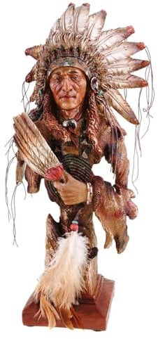 Kremers Schatzkiste Indianerbüste mit Federn 37 x 20 x12 cm Häuptling Deko Figur Handbemalte Polyresin Statue für Sammler und Liebhaber der Native American Kultur Wilder Westen