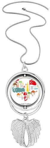 Herz Kamel Lira Nationalflagge Kokosnussbaum Anhänger Engelsflügel drehbare Halskette Schmuck