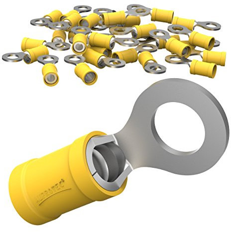 AUPROTEC 25x Ringkabelschuhe 4,0-6,0 mm² gelb Loch-Ø M10 Teillisoliert PVC RV Kabel-Verbinder aus Kupfer verzinnt