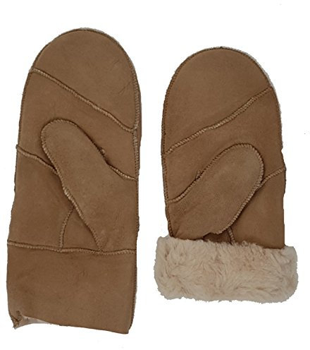 HEITMANN 100% Lammfell Handschuhe Fäustlinge Echt-Leder Damen NEU (S, Beige)