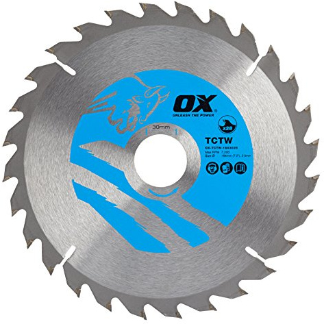 OX Wood Cutting Circular Saw Blade 184/30mm, 28 Teeth ATB | Tough ATB Tooth Configuration, Reamed Bore for Precision Fit to Spindle, Embedded Tungsten Tip Supplied with Reducing Rings