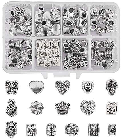 nbeads 96 Stück 16 Stile Tibetischen Antik Silber Spacer Perlen große Loch Ketten perlen Legierung gemischte europäische Perlen für Armband Charms Schmuckherstellung