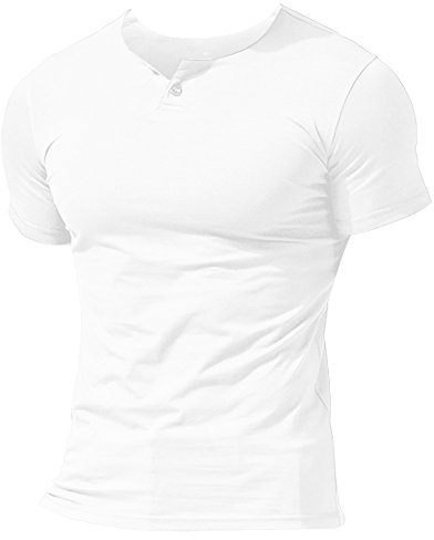 Men Summer Casual Short Sleeve Henleys T-Shirt Single Button Placket Plain v Neck Shirts Cotton Style A White S