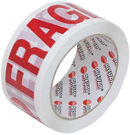 Alevar Nastro Adesivo Fragile da Imballaggio, Formato 50 mm x 66 m, Scritta Fragile in Colore Rosso su Fondo Bianco, Confezione da 6 Pezzi